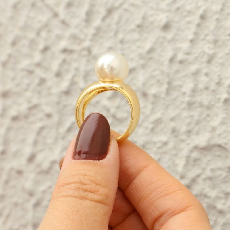 Anel Baulado com Pérola Banhado a Ouro 18k