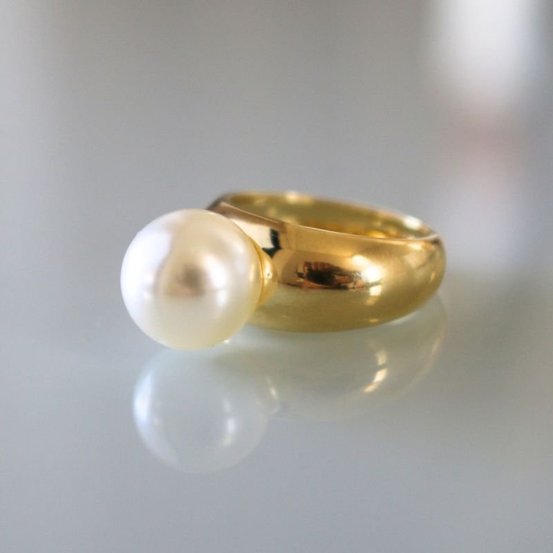 Anel Baulado com Pérola Banhado a Ouro 18k