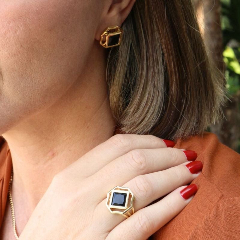 Anel com Cristal Banhado a Ouro 18k