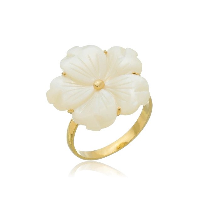 Anel de Flor de Madrepérola Banhado a Ouro 18k