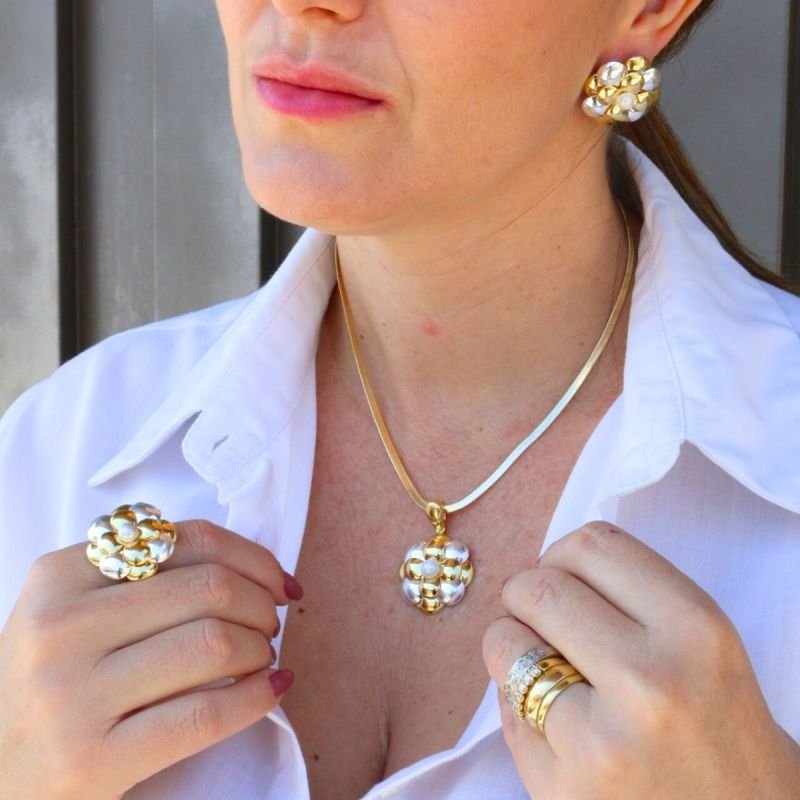 Anel Flor de Três Trevos Banhado no Prata e Ouro 18k