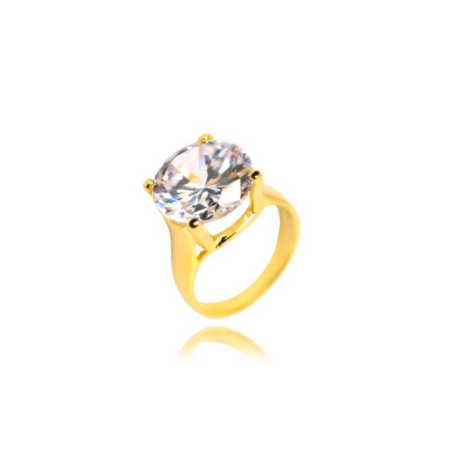 Anel Solitário com Cristal Banhado a Ouro 18k