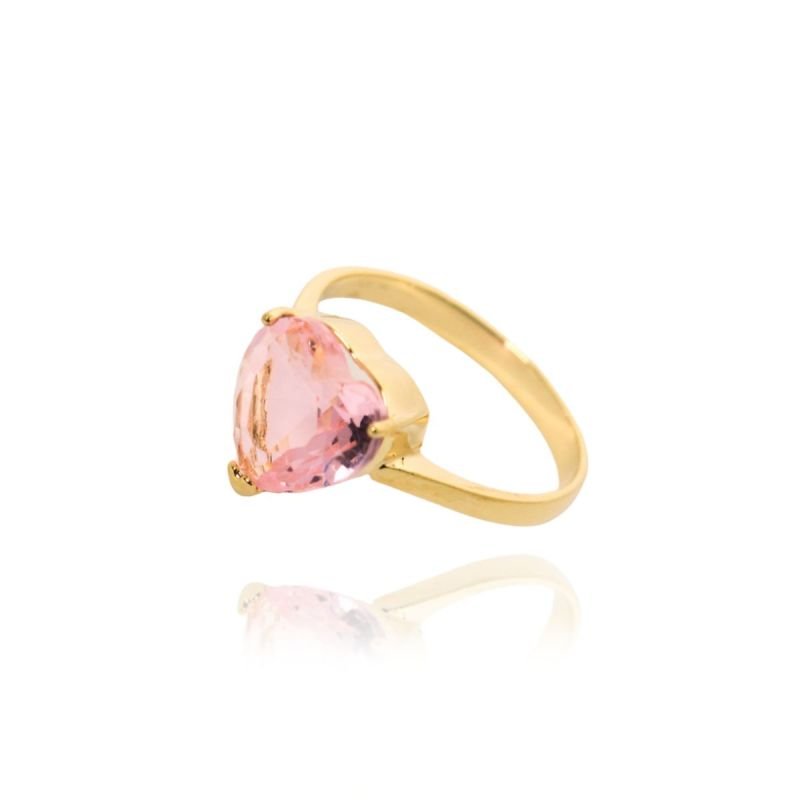 Anel Solitário de Coração Rosa Banhado a Ouro 18k