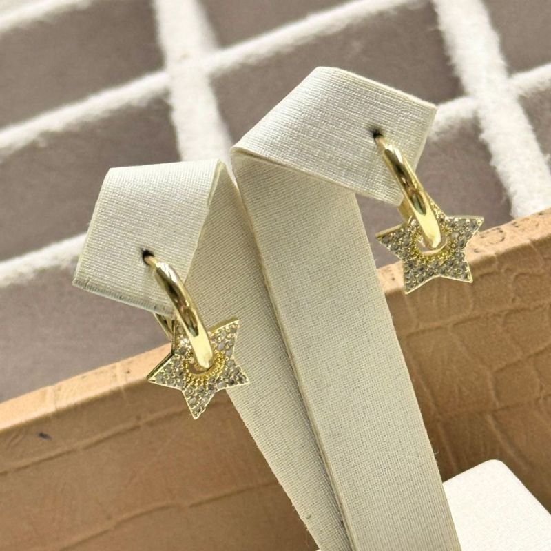 Brinco Argola com Estrela Cravejada Banhado a Ouro 18k