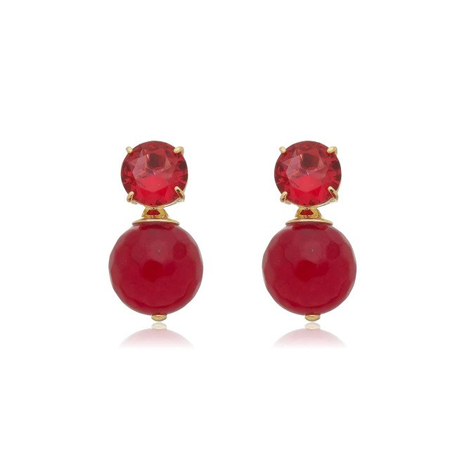 Brinco Base Cristal com Jade Banhado a Ouro 18k