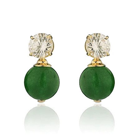 Brinco Base Cristal com Jade Banhado a Ouro 18k