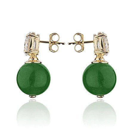 Brinco Base Cristal com Jade Banhado a Ouro 18k