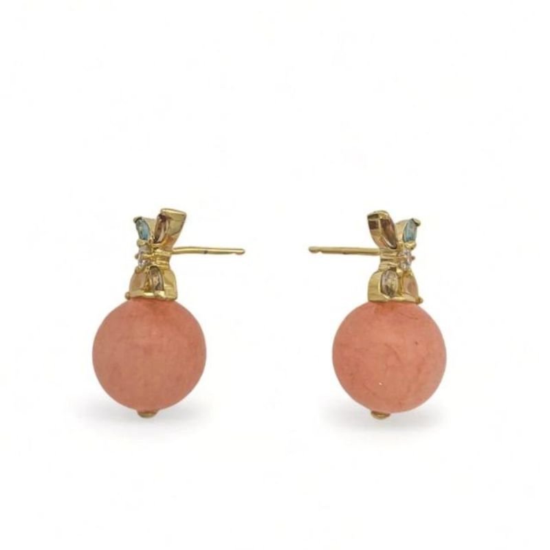 Brinco de Cristal com Jade Banhado a Ouro 18k
