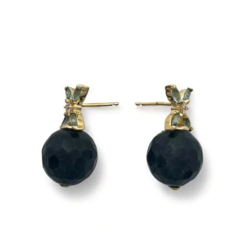 Brinco de Cristal com Jade Banhado a Ouro 18k