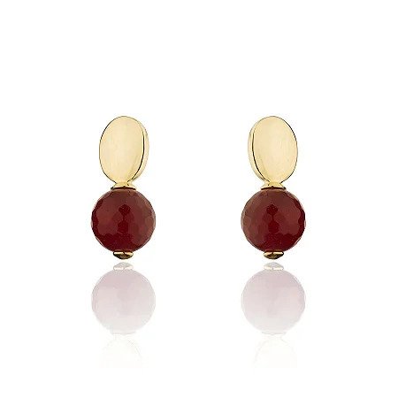 Brinco Base Lisa com Jade Rubi Banhado a Ouro 18k
