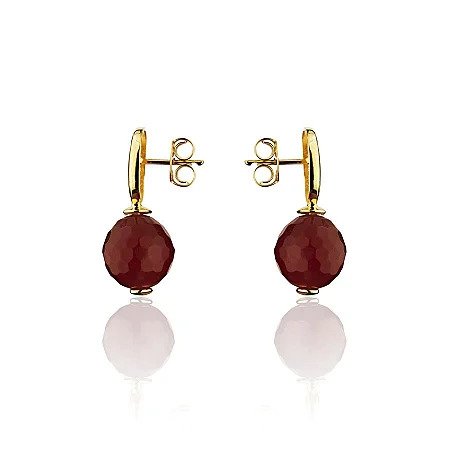Brinco Base Lisa com Jade Rubi Banhado a Ouro 18k