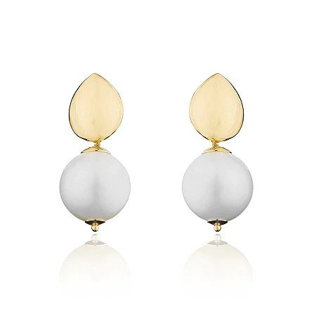 Brinco Base Lisa com Pérola Shell Banhado no Ouro 18k