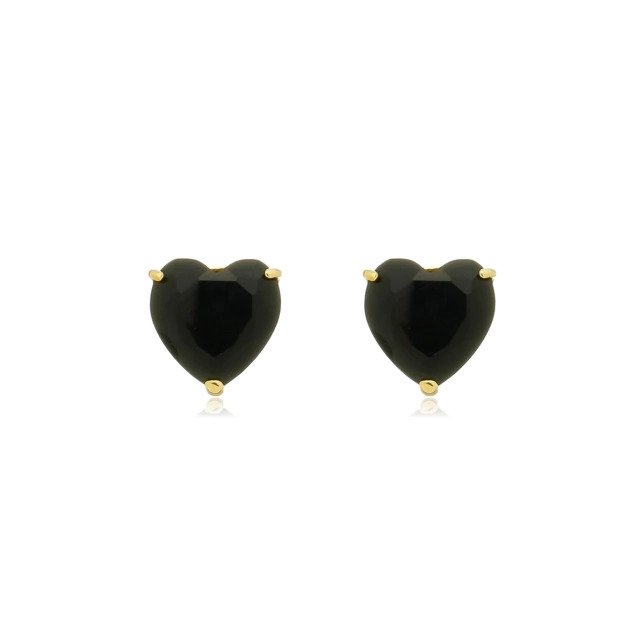 Brinco Coração de Cristal Preto Banhado a Ouro 18k