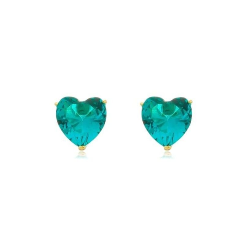 Brinco Coração de Pedra Fusion Verde Banhado a Ouro 18k