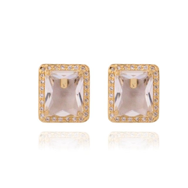 Brinco Cravejado com Cristal Branco Banhado a Ouro 18k