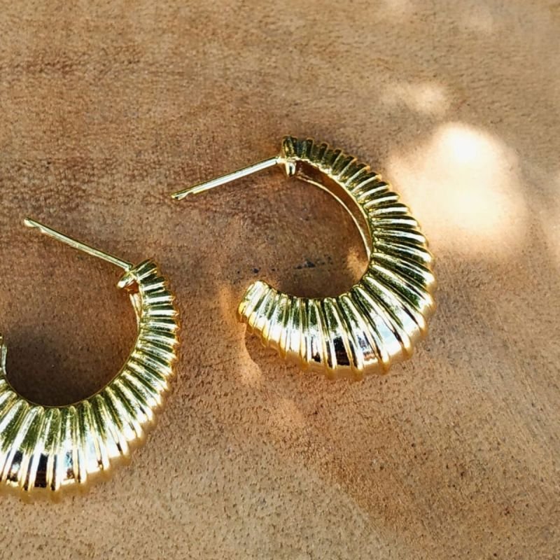 Brinco de Argola Frisada Banhado a Ouro 18k