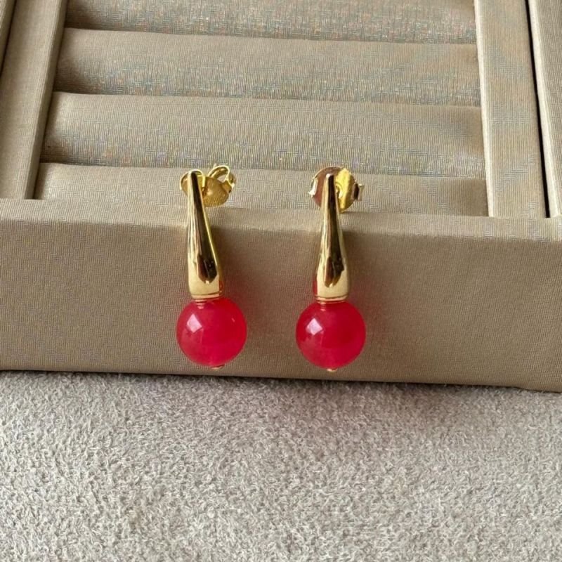 Brinco de Cone com Jade Pink Banhado a Ouro 18k
