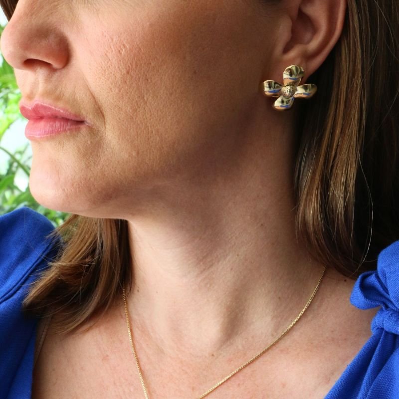 Brinco de Flor Banhado a Ouro 18k