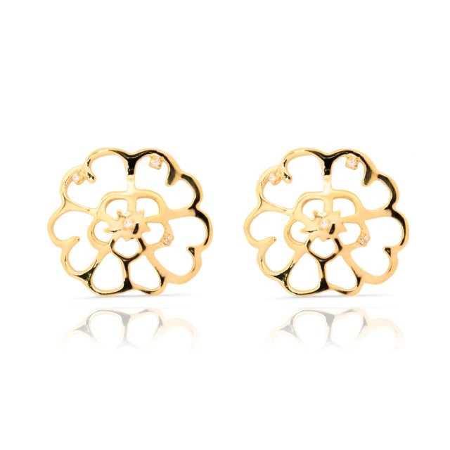 Brinco de Flor com Zircônia Banhado a Ouro 18k