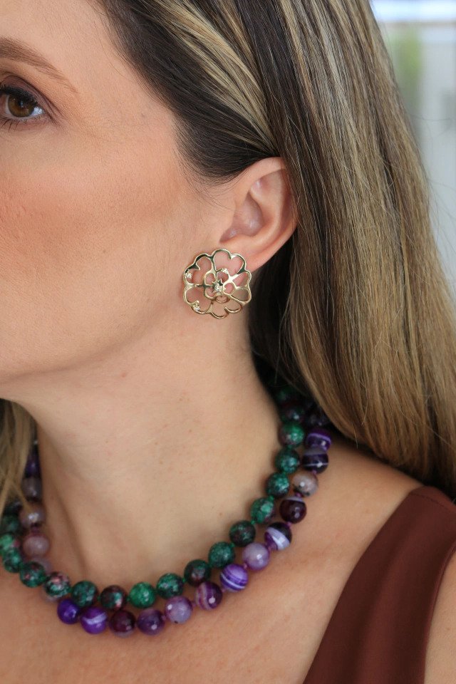 Brinco de Flor com Zircônia Banhado a Ouro 18k