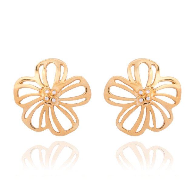 Brinco de Flor Vasada Banhado a Ouro 18k