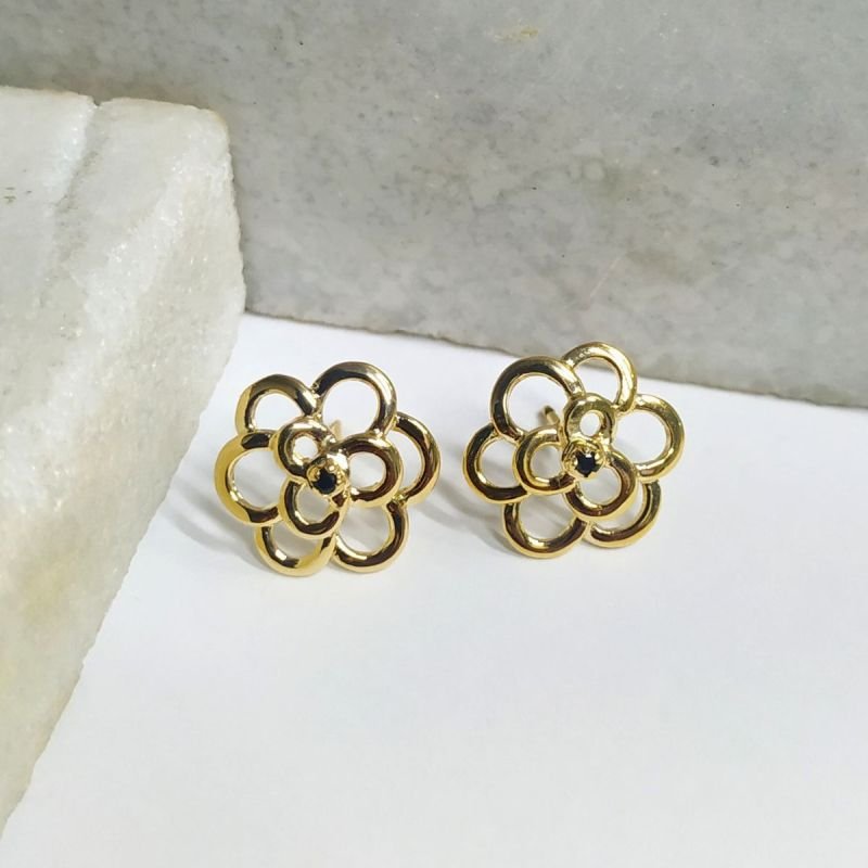 Brinco de Flor Vasada com Zircônia Banhado a Ouro 18k