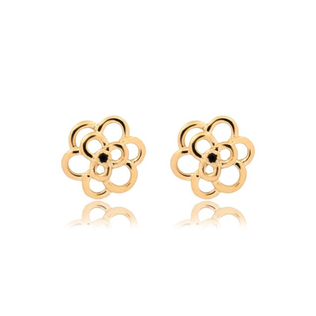 Brinco de Flor Vasada com Zircônia Banhado a Ouro 18k