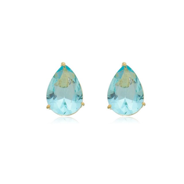 Brinco de Gota Azul Celeste Banhado a Ouro 18k