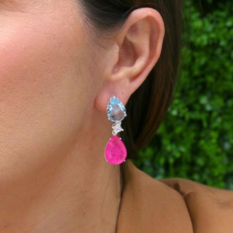 Brinco de Gota de Cristal Banhado no Prata