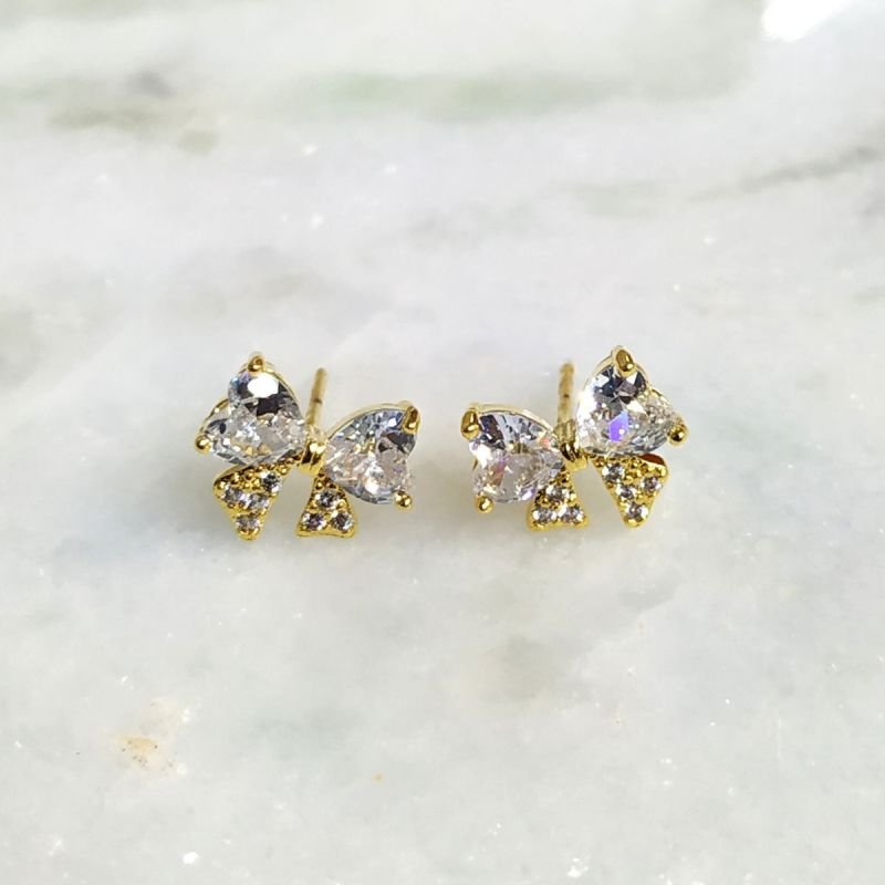 Brinco de Laço Cravejado Banhado a Ouro 18k