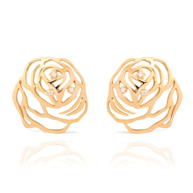 Brinco de Rosa com Zircônia Banhado a Ouro 18k