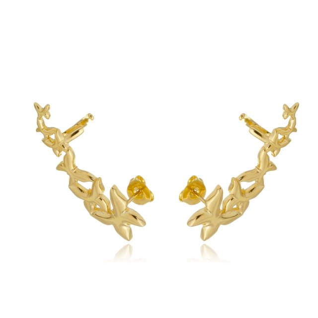 Brinco Earcuff de Borboletas Banhado a Ouro 18k