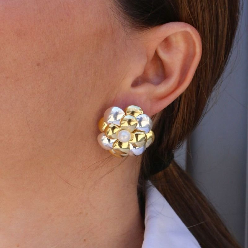 Brinco Flor de Três Trevos Banhado no Prata e Ouro 18k