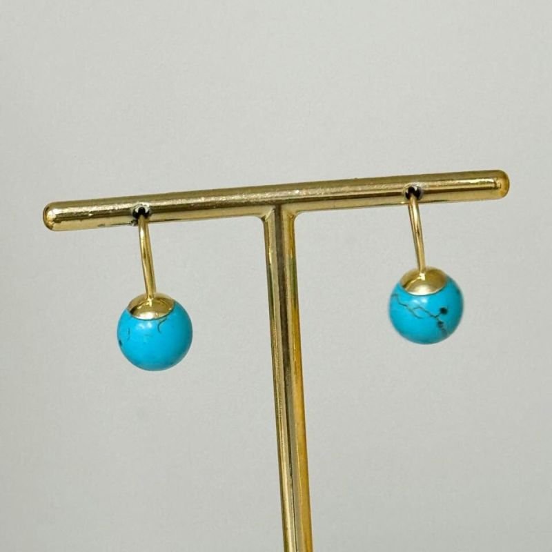 Brinco Gancho com Jade Turquesa Banhado a Ouro 18k
