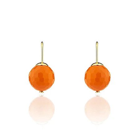 Brinco Gancho de Jade Laranja Banhado a Ouro 18k