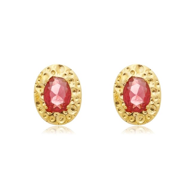 Brinco Oval com Cristal Vermelho Banhado a Ouro 18k