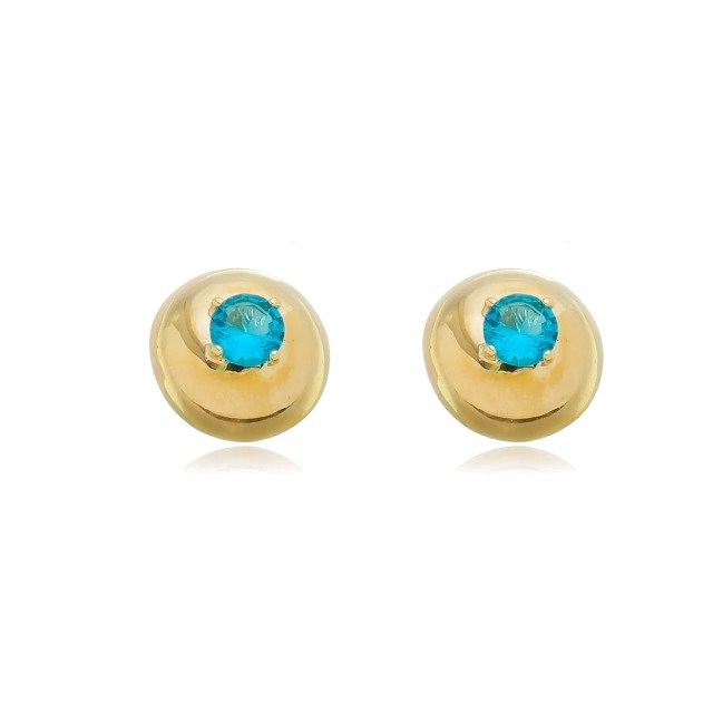 Brinco Redondo com Cristal Azul Banhado a Ouro 18k