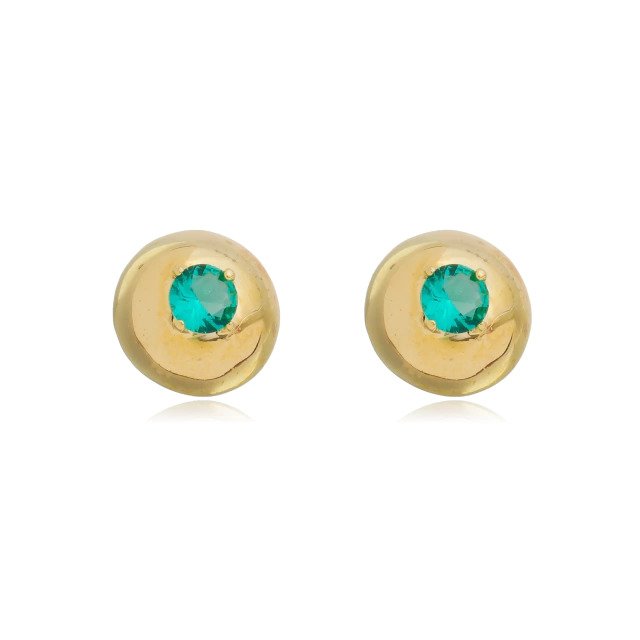 Brinco Redondo com Cristal Verde Banhado a Ouro 18k