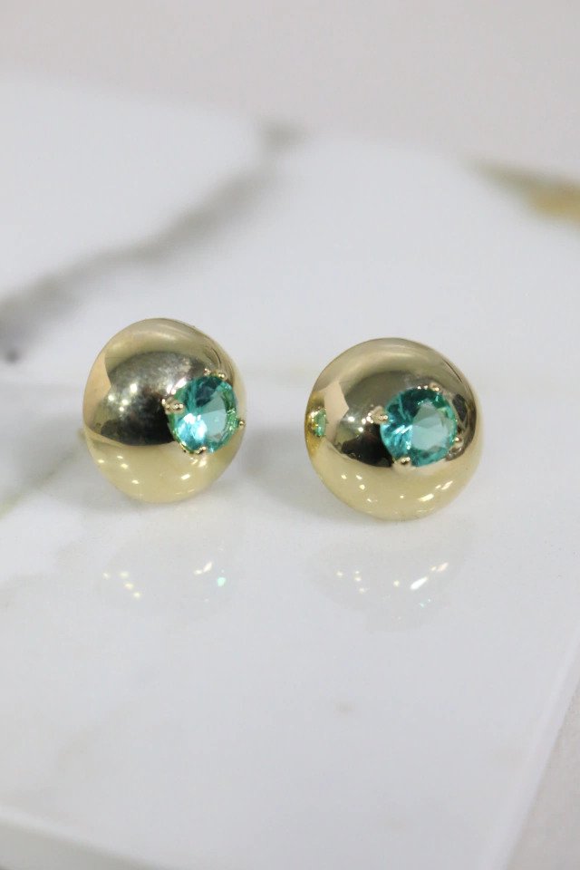 Brinco Redondo com Cristal Verde Banhado a Ouro 18k