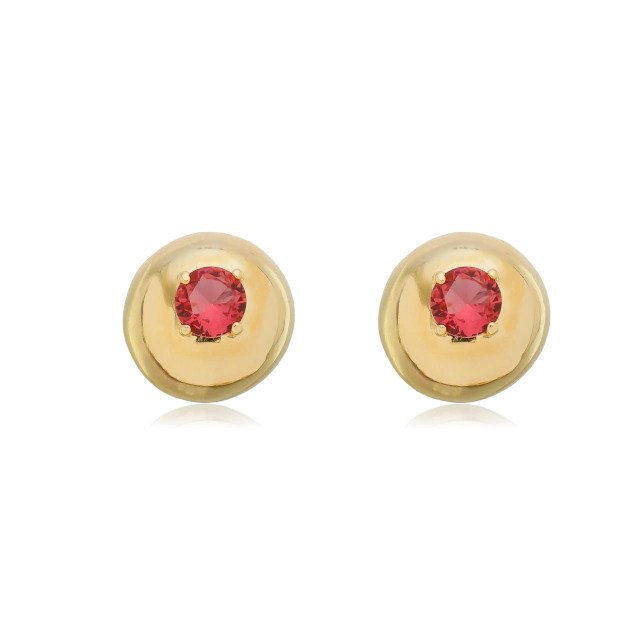 Brinco Redondo com Cristal Vermelho Banhado a Ouro 18k