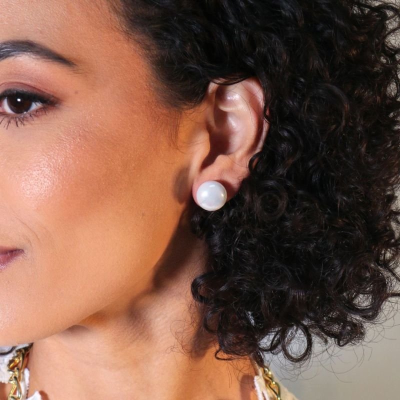 Brinco Solitário com Pérola Mabi Banhado a Ouro 18k