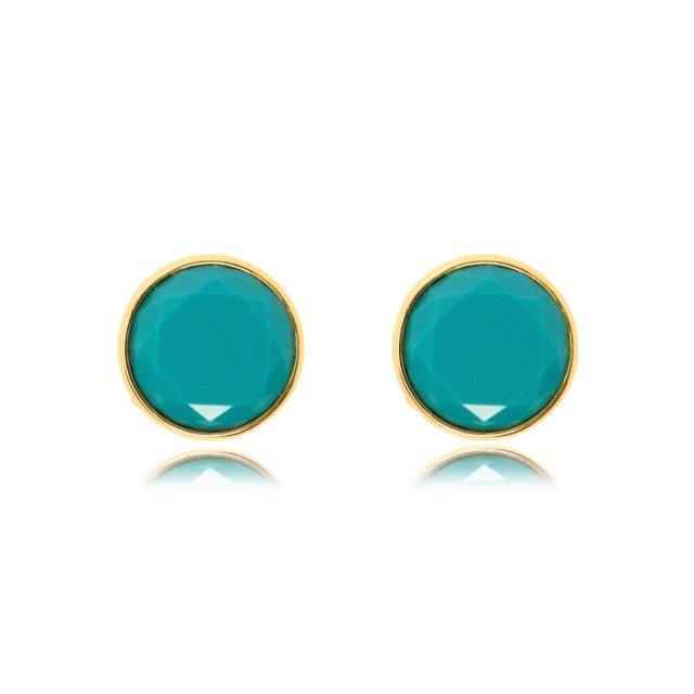 Brinco de Cristal Turquesa Banhado a Ouro 18k