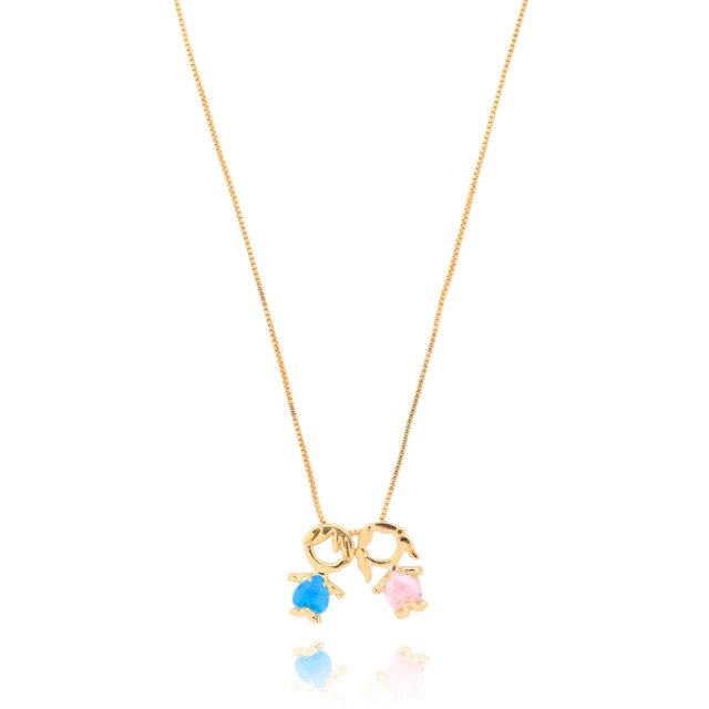 Colar de 2 Filhos com Cristal Banhado a Ouro 18k