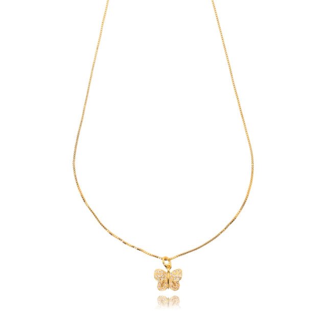 Colar com Borboleta Cravejada Banhado a Ouro 18k
