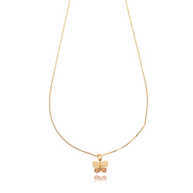 Colar com Borboleta Cravejada Banhado a Ouro 18k