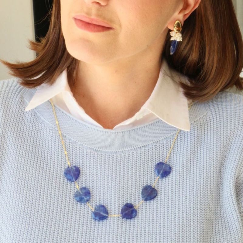 Colar com Coração de Pedra Banhado a Ouro 18k