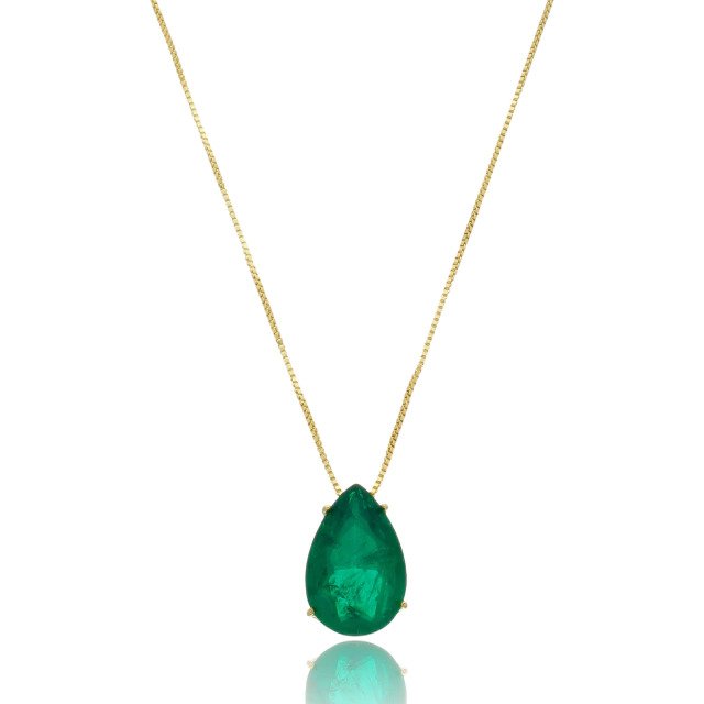 Colar com Gota Verde Banhado a Ouro 18k