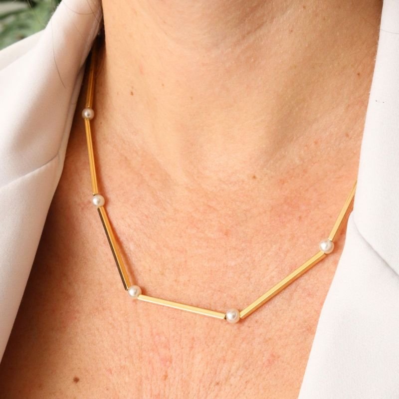 Colar com Pérola e Canutilho Banhado a Ouro 18k