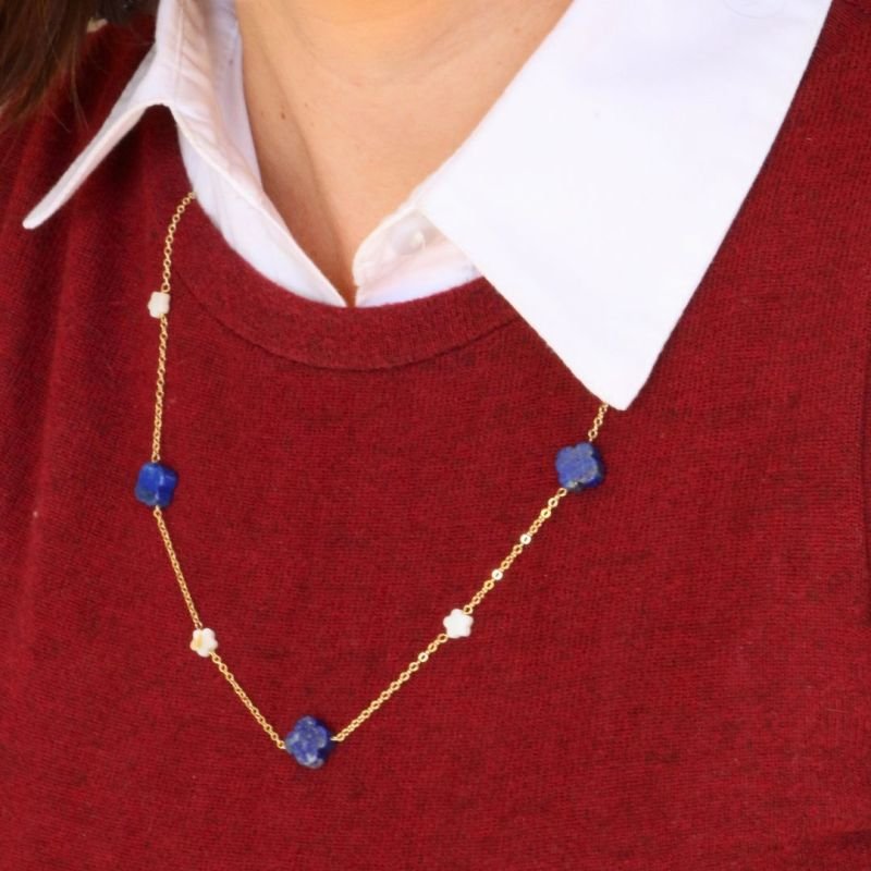 Colar com Trevo de Pedra Banhado a Ouro 18k