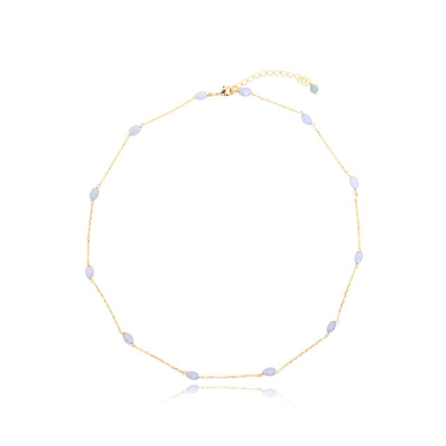 Colar Curto com Jade Azul Banhado a Ouro 18k